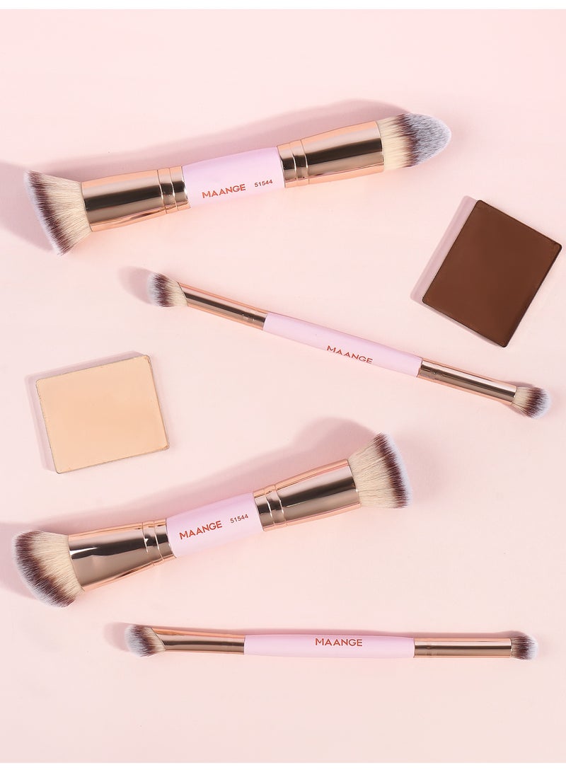 MAANGE 4-Piece Double-Ended Makeup Brush Set – Foundation, Contour, Blush & Eyeshadow Brushes – Travel-Friendly & Gift-Ready,Gold/Pink - Image 2