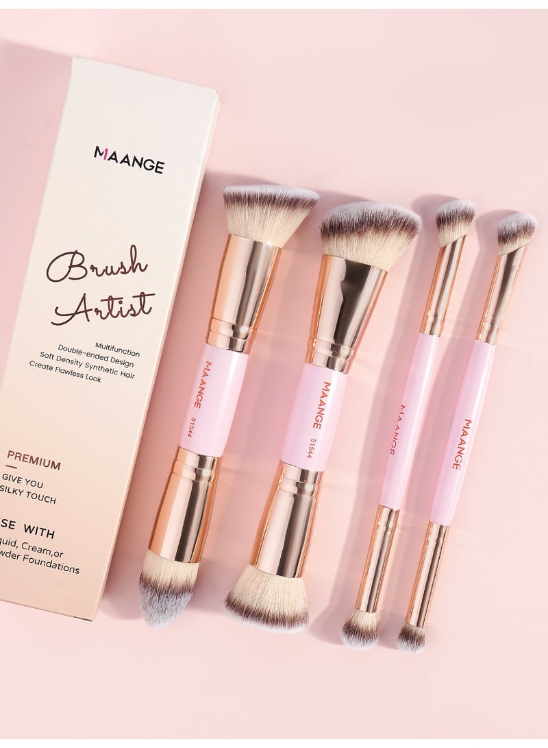 MAANGE 4-Piece Double-Ended Makeup Brush Set – Foundation, Contour, Blush & Eyeshadow Brushes – Travel-Friendly & Gift-Ready,Gold/Pink - Image 3