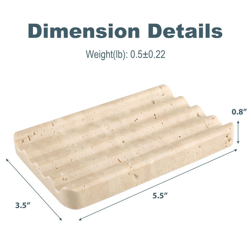 Karibiber Marble Soap Dish, Beige Travertine Bar Soap Holder Shower, Large Bathroom Soaps Saver, Easy Cleaning Natural Stone Sponge Holder for Kitchen Sink, Executive Jewelry Ring Tray - Image 5