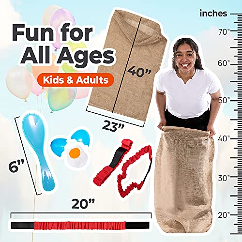 Shop Square Outdoor Field Day Games, Potato Sack Race Bags for Kids and Adults, Egg and Spoon Race, 3 Legged Race Bands - with Storage Bag - Image 3