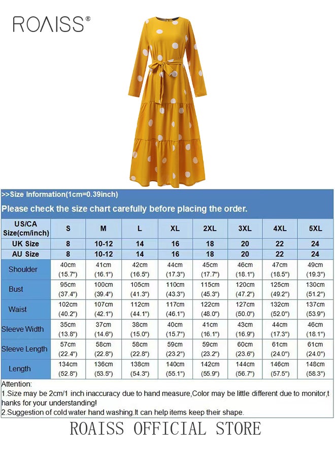 roaiss - Women Spring Muslim Dress Elegant Casual Loose Abaya Long Sleeved Polka Dots Printed Maxi Robe - Image 1