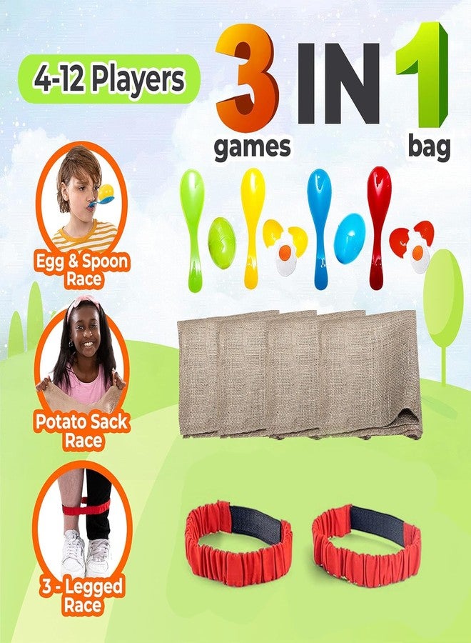 Shop Square Outdoor Field Day Games, Potato Sack Race Bags for Kids and Adults, Egg and Spoon Race, 3 Legged Race Bands - with Storage Bag - Image 2