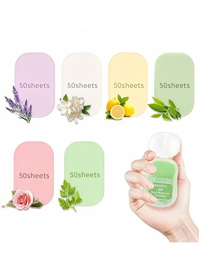 6 Packs Petal Shape Soap Flakes Hand Soap Sheets, Mini Portable Antibacterial Soap Sheets the Box, Disposable Travel Scented Bath Slice Sheet Foaming Paper Soap (Colorful) - Image 1