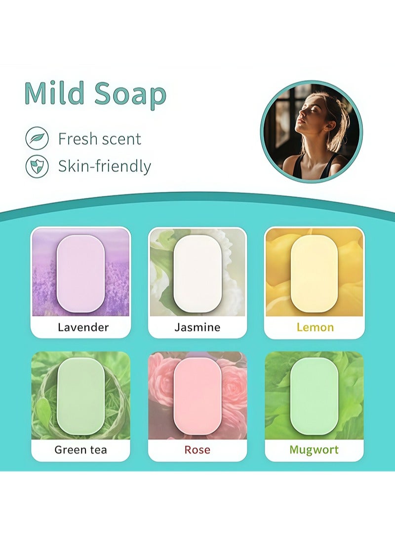 6 Packs Petal Shape Soap Flakes Hand Soap Sheets, Mini Portable Antibacterial Soap Sheets the Box, Disposable Travel Scented Bath Slice Sheet Foaming Paper Soap (Colorful) - Image 3