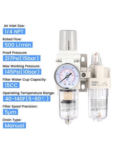 Excefore 1/4 Inch NPT Compressed Air Filter Air Pressure Regulator Water-oil Separator Trap Filter with Lubricator Cup  - Image 4