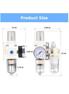 Excefore 1/4 Inch NPT Compressed Air Filter Air Pressure Regulator Water-oil Separator Trap Filter with Lubricator Cup  - Image 3