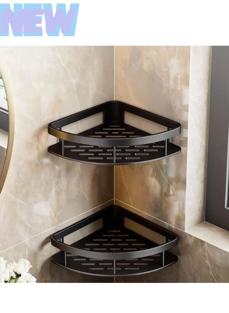 【black】2 Pack Shower Caddy Shelf, Rustproof Bathroom Basket for Shower, Non Drilling Adhesive Shower Caddy, Wall Mounted Corner Shelf, Shampoo Holder Storage Rack Organizer for Bathroom/Toilet/Kitchen - Image 1