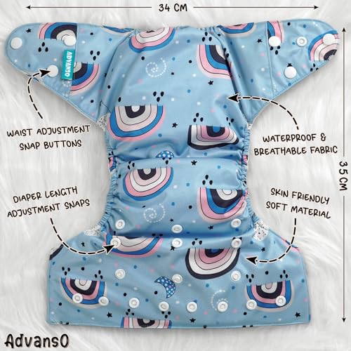 Advanso Leakage Proof cloth diapers for babies, high absorbent 2 reusable diaper 4 insert pad combo pack washable cloth diaper free size 5-18kg adjustable pocket cover 66 - Image 5