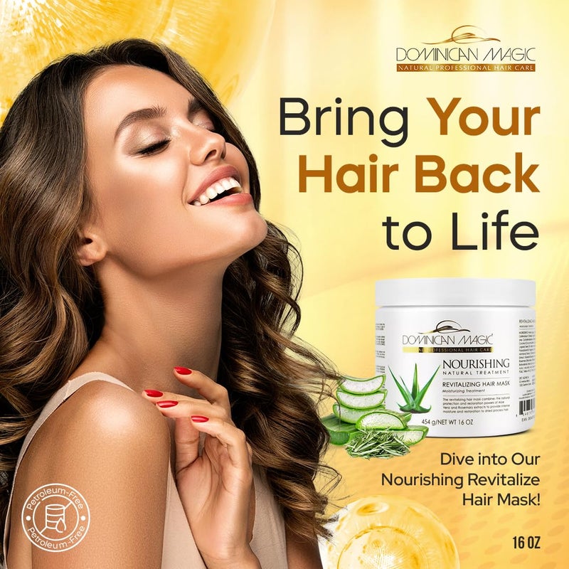DOMINICAN MAGIC Nourishing Revitalizing Hair Mask with Aloe Vera, Hair Treatment, Deep Repair & Revitalize for Dry, Damaged Hair, All Hair Types, 16oz - Image 2