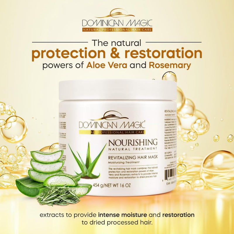 DOMINICAN MAGIC Nourishing Revitalizing Hair Mask with Aloe Vera, Hair Treatment, Deep Repair & Revitalize for Dry, Damaged Hair, All Hair Types, 16oz - Image 4