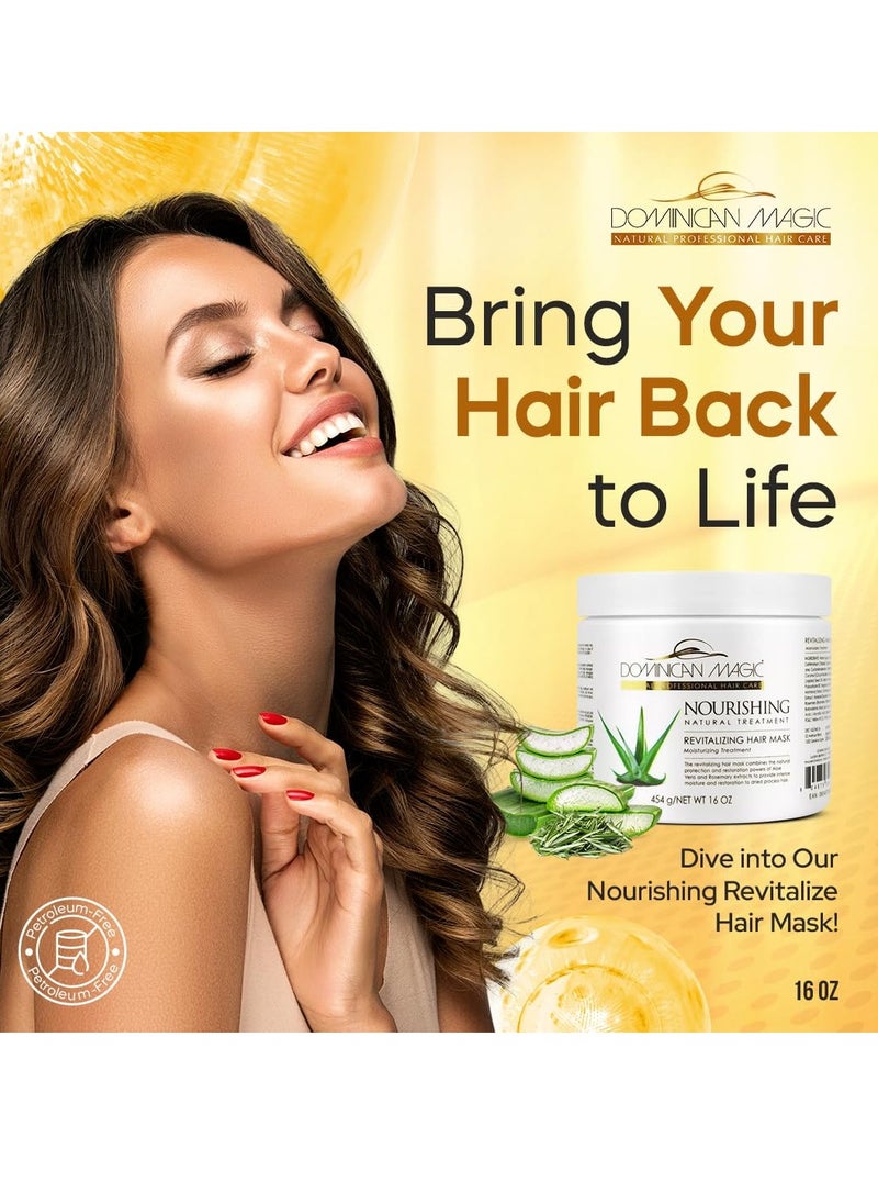 Dominican Magic - DOMINICAN MAGIC Nourishing Revitalizing Hair Mask with Aloe Vera, Hair Treatment, Deep Repair & Revitalize for Dry, Damaged Hair, All Hair Types, 16oz - Image 1