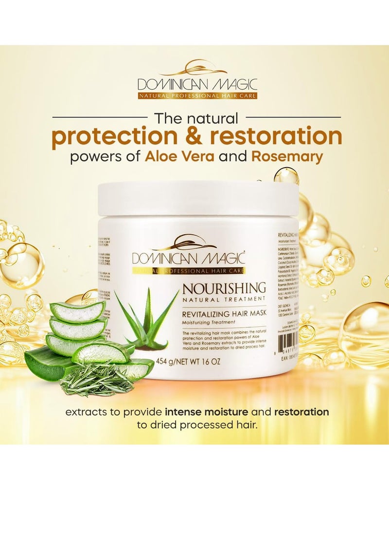 Dominican Magic - DOMINICAN MAGIC Nourishing Revitalizing Hair Mask with Aloe Vera, Hair Treatment, Deep Repair & Revitalize for Dry, Damaged Hair, All Hair Types, 16oz - Image 1