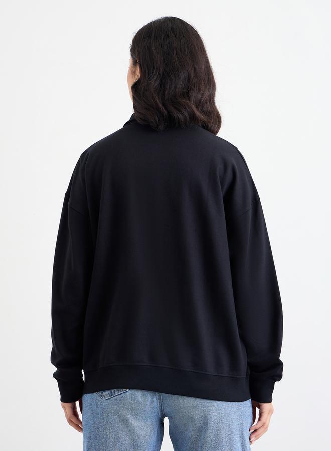 Styli Regular Fit Slogan Sweatshirt with Half Zip - Image 4