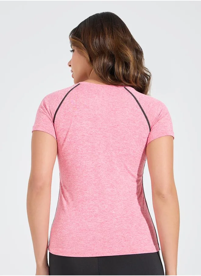 Styli Melange Contrast Stitch Detail Top
