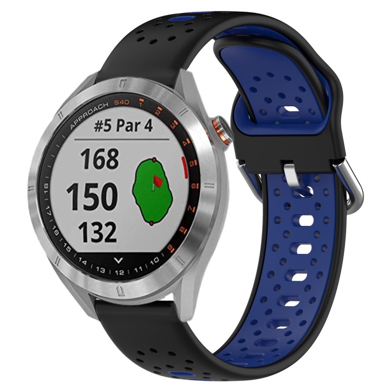 S-TOP For Garmin Approach S40 20mm Breathable Two-Color Silicone Watch Band(Black+Blue) - Image 1