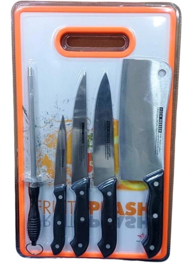 Saqoware Premium Plastic Cutting Board Set with Built-In Sharpener, 3 Small Stainless Steel Knives, and Cleaver - Complete Kitchen Utensil Set for Effortless Meal Preparation (Compo Pack) - Image 1