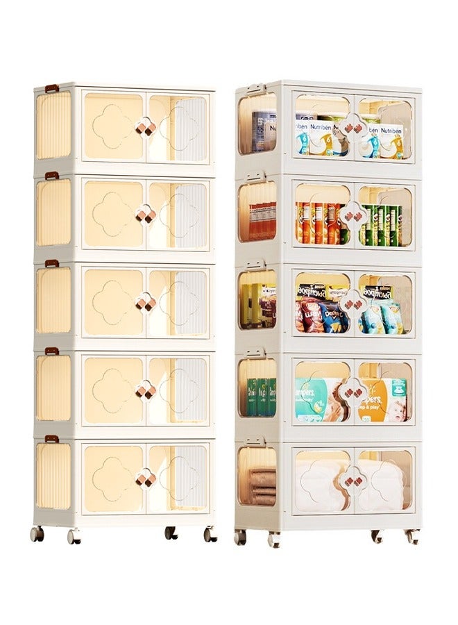 Vividorad 5-Tiers Slim Bathroom Storage Cabinet, Plastic Storage Cabinet with Wheels, Folding Storage Bins with Doors, 5 Tier Stackable Organizer, Plastic Waterproof Bathroom Organizer for Small Spaces, Stackable Cabinet Storage Containers,Kitchen, Laundry, Living Room,Dust-Proof and Moisture-Proof,Clothing,Shoes, Hats and Bags Storage Cabinet, Cosmetic Storage Box,Coffee, Milk, Drinks, Snacks Storage boxStrong Load-Bearing  - Image 1