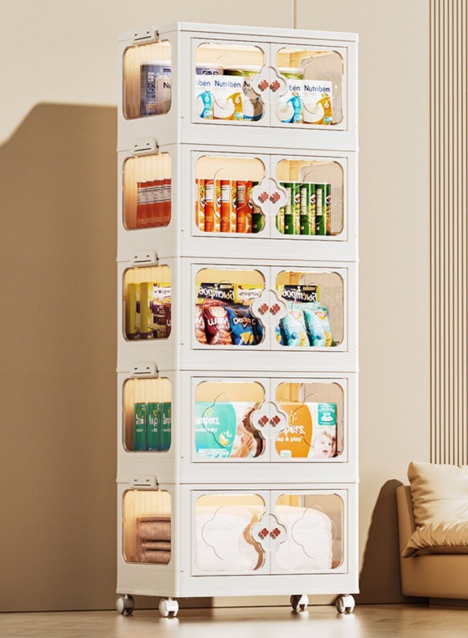 Vividorad 5-Tiers Slim Bathroom Storage Cabinet, Plastic Storage Cabinet with Wheels, Folding Storage Bins with Doors, 5 Tier Stackable Organizer, Plastic Waterproof Bathroom Organizer for Small Spaces, Stackable Cabinet Storage Containers,Kitchen, Laundry, Living Room,Dust-Proof and Moisture-Proof,Clothing,Shoes, Hats and Bags Storage Cabinet, Cosmetic Storage Box,Coffee, Milk, Drinks, Snacks Storage boxStrong Load-Bearing  - Image 3