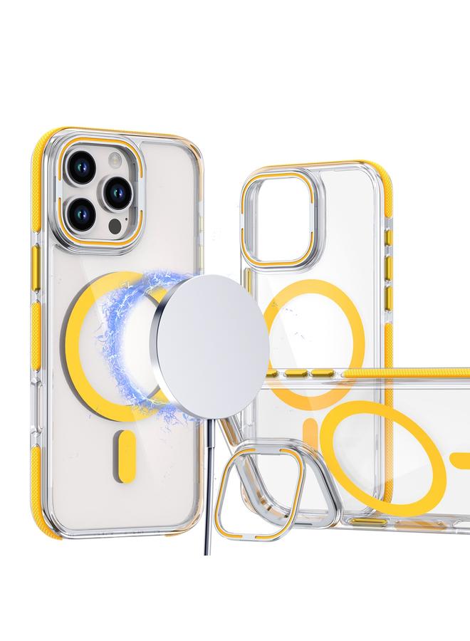 S-TOP Case For iPhone 16 Pro Dual-Color Clear Acrylic Hybrid TPU Lens Flip Holder MagSafe Phone Case - Image 1