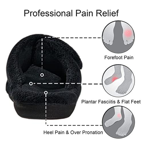 GRITHEIM Women's Orthotic Arch Support Slippers Fuzzy Adjustable Orthopedic Slippers for Plantar Fasciitis Furry Slide for Ladies black 11 - Image 3