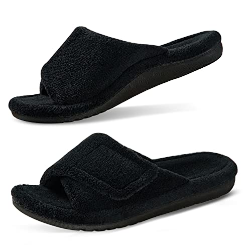 GRITHEIM Women's Orthotic Arch Support Slippers Fuzzy Adjustable Orthopedic Slippers for Plantar Fasciitis Furry Slide for Ladies black 11 - Image 1