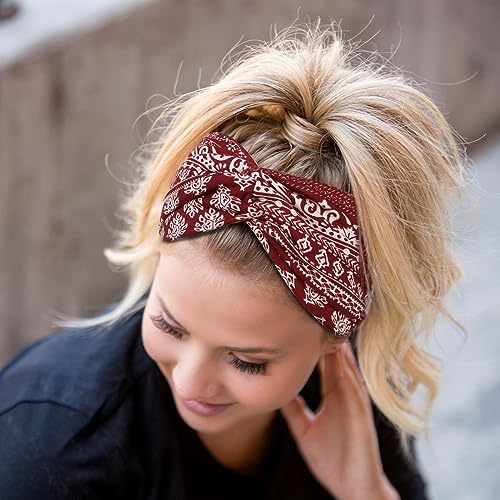 TERSE Boho Headbands for Women Wide Turban Headband Sports Yoga Running Hair Band Non Slip Elastic Sweat Head Bands 8 Pcs - Image 5
