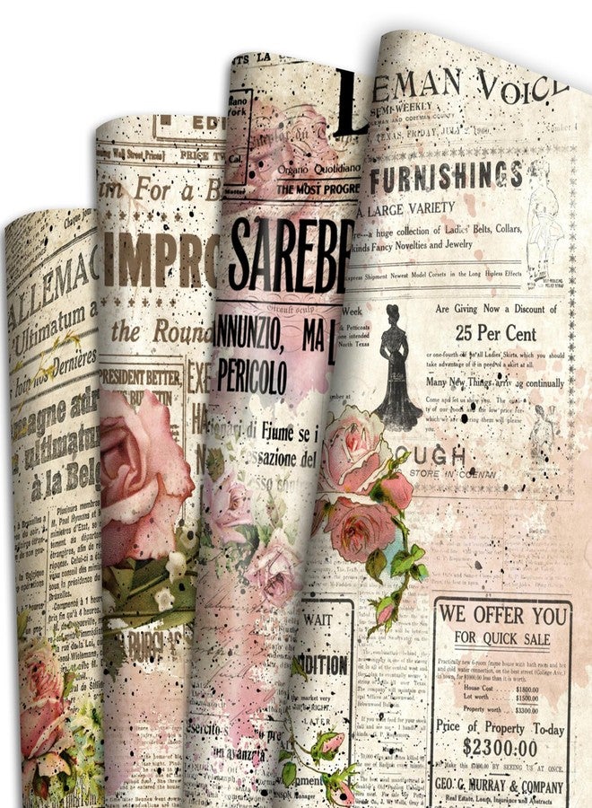 Vnaaem Retro Newspaper Wrapping paper for Women - 8pcs vintage wrapping paper with Newspaper Print - Rose Flower Gift Wrap for Wedding Birthday Baby Shower Other Craf Gift Packing(19.6 X27.8Inch) - Image 1