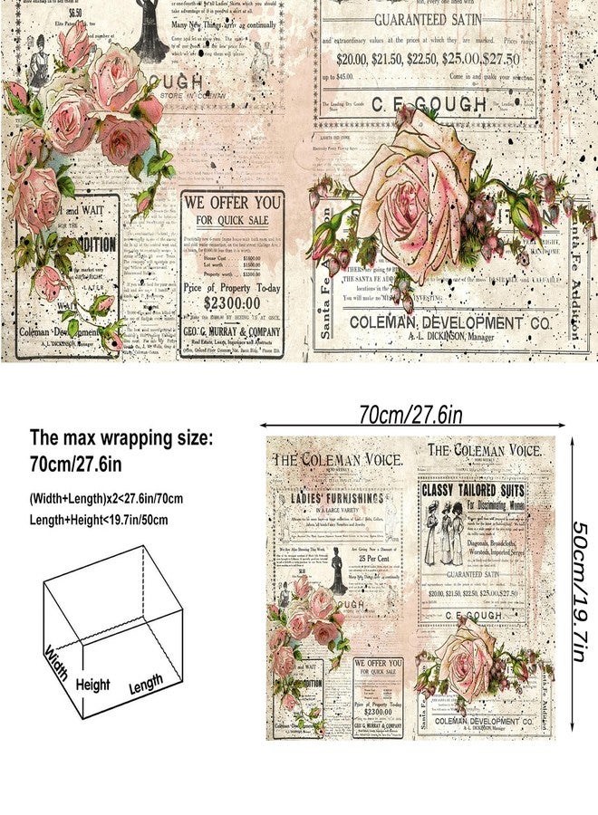 Vnaaem Retro Newspaper Wrapping paper for Women - 8pcs vintage wrapping paper with Newspaper Print - Rose Flower Gift Wrap for Wedding Birthday Baby Shower Other Craf Gift Packing(19.6 X27.8Inch) - Image 3