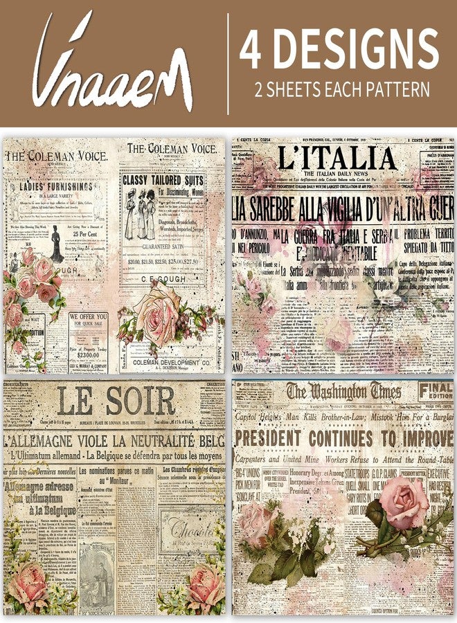 Vnaaem Retro Newspaper Wrapping paper for Women - 8pcs vintage wrapping paper with Newspaper Print - Rose Flower Gift Wrap for Wedding Birthday Baby Shower Other Craf Gift Packing(19.6 X27.8Inch) - Image 2