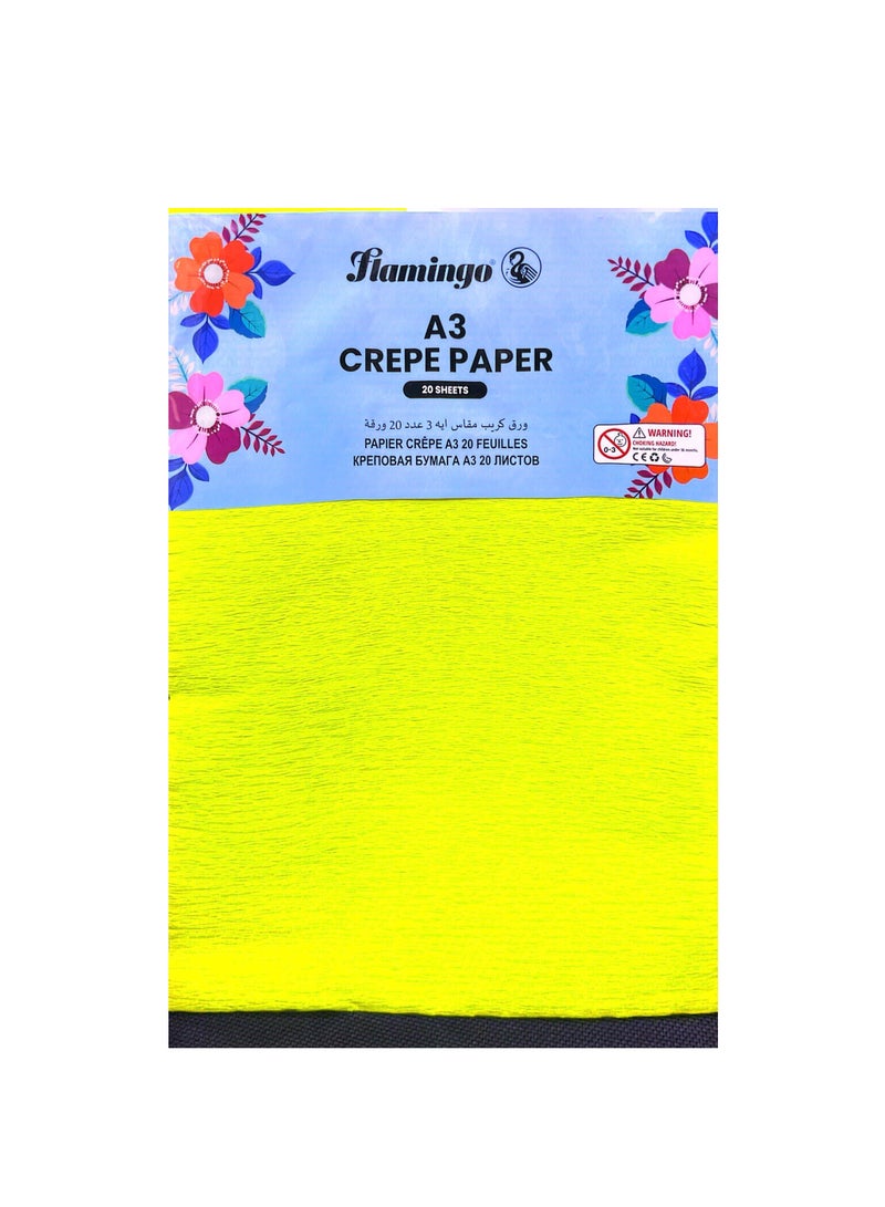 Flamingo 297 mm x 420 mm, 29.7 cm x 42 cm or 11.7 in x 16.5 in. 20 Crepe Paper for DIY Flower Making and Wrappin |10 Color 2 Sheet Each Crepe Paper ,20 Sheet A3 SIZE - Image 1