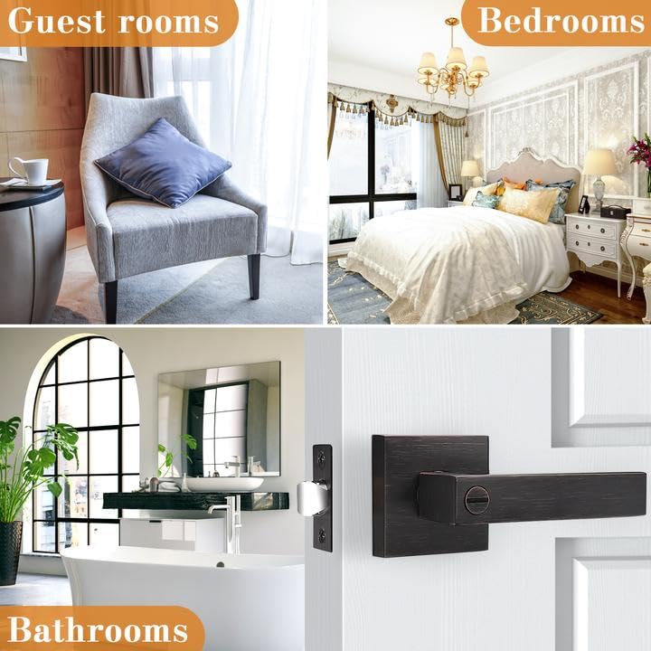 Probrico 10 Pack Commercial Heavy Duty Privacy Door Levers, Flat Style Door Handle Set for Bed and Bath, Left or Right Handing Leverset Lockset, Oil Rubbed Bronze Finish - Image 4