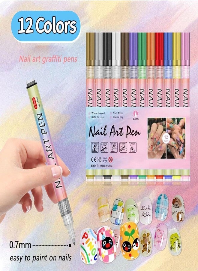 JITAHARAY 12 Color 3D Nail Art Pens Set, Nail Point Graffiti Dotting Pen Drawing Painting Liner Brush DIY Nail Art - Image 2