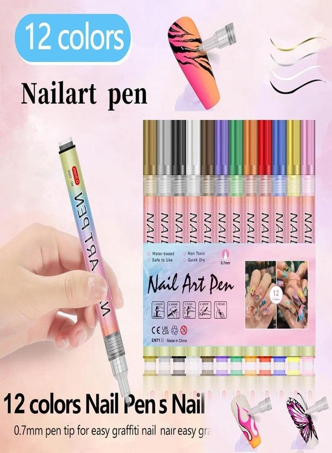 JITAHARAY 12 Color 3D Nail Art Pens Set, Nail Point Graffiti Dotting Pen Drawing Painting Liner Brush DIY Nail Art - Image 3