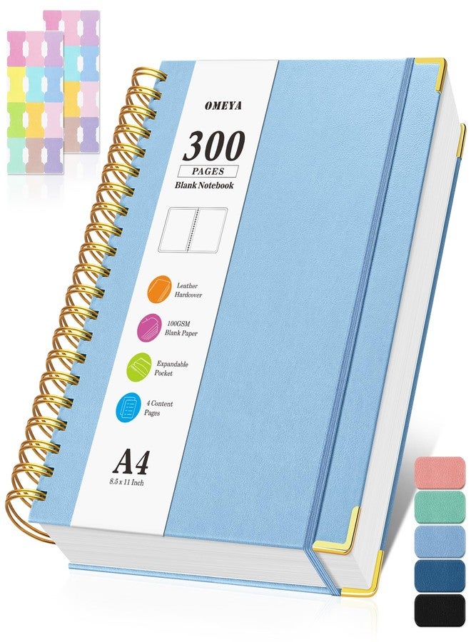OMEYA Blank Spiral Notebook: Sketch Book 8.5" X 11", Hardcover Sketchbook, 300 Pages Leather Unlined Notebook for Women Men,100GSM Thick Paper Journal, A4 Large Art Sketchbook for Drawing Work, Light Blue - Image 1