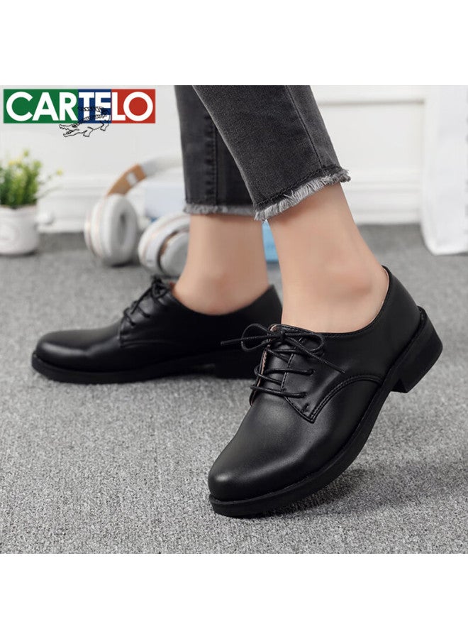 Cartelo Versatile British Style Leather Shoes For Women, Simple Lace-up Flats, Kdlbl-9357, Black, Size 39 - Image 2