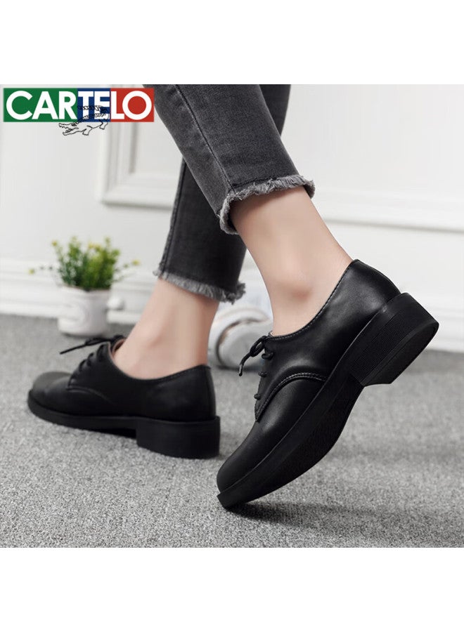 Cartelo Versatile British Style Leather Shoes For Women, Simple Lace-up Flats, Kdlbl-9357, Black, Size 39 - Image 4