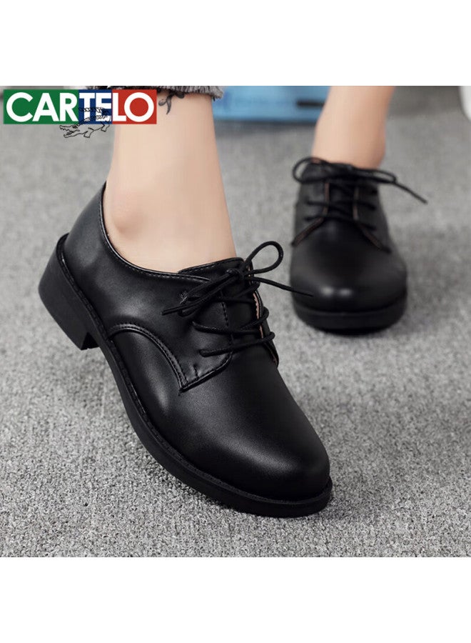 Cartelo Versatile British Style Leather Shoes For Women, Simple Lace-up Flats, Kdlbl-9357, Black, Size 39 - Image 5