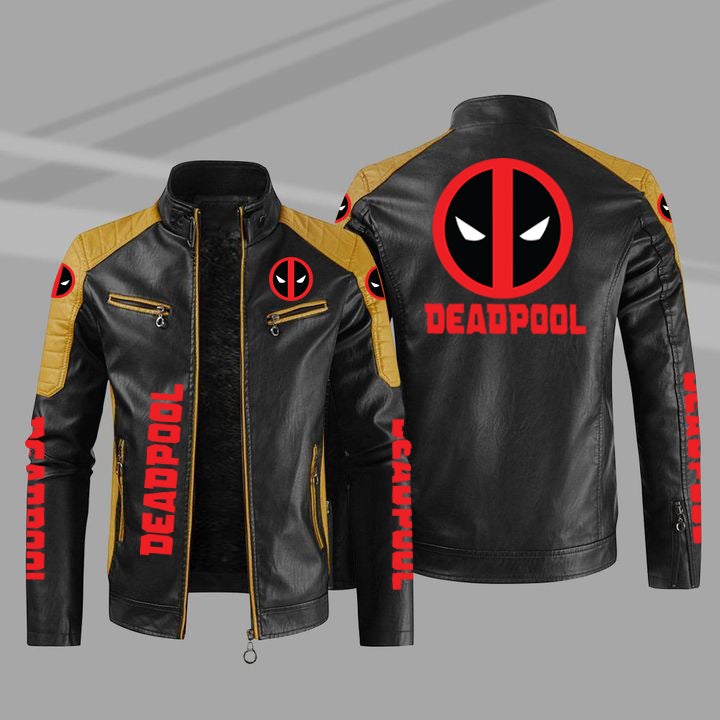 Deadpool Deadpool Motorcycle Leather 2022 Large Size Men'S Pu Leather Fleece-Lined Thickened Winter Coat - Image 4