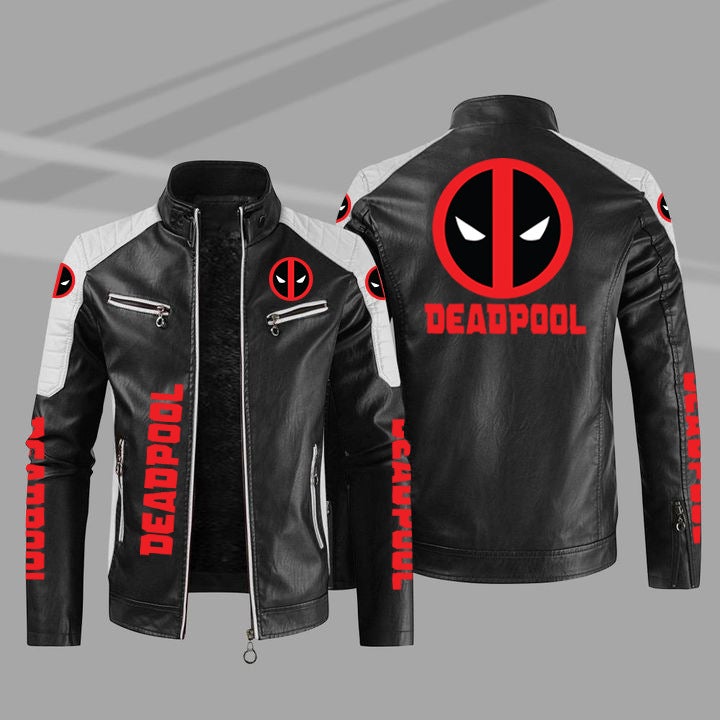 Deadpool Deadpool Motorcycle Leather 2022 Large Size Men'S Pu Leather Fleece-Lined Thickened Winter Coat - Image 2