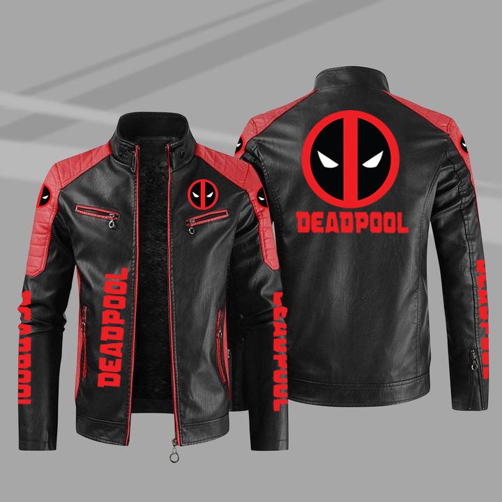 Deadpool Deadpool Motorcycle Leather 2022 Large Size Men'S Pu Leather Fleece-Lined Thickened Winter Coat - Image 3