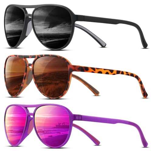 KUGUAOK 3PACK Polarized Aviator Sunglasses for Women Men Sports Style UV400 Protection Running Sun Glasses Vintage Trendy Shades - Image 1