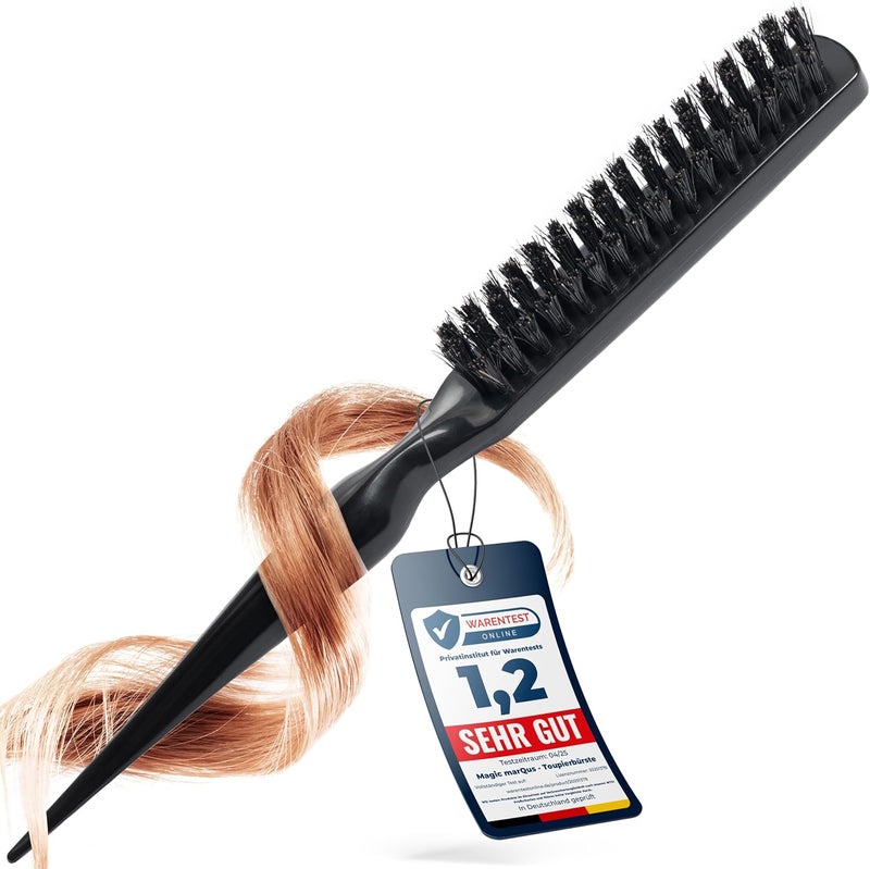 marQus Boar Bristle Teasing Hair Brush for Women and Men Perfect for Styling Creating Volume and as a SlickBack Hairbrush black