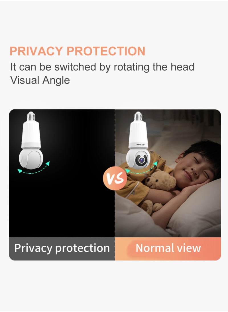DOCKCASE - Smart 1080P Wireless WIFI Light Bulb Security Camera, 360 Degrees 3.0MP Cam Home Surveillance CCTV Panoramic IP Camera - Image 1