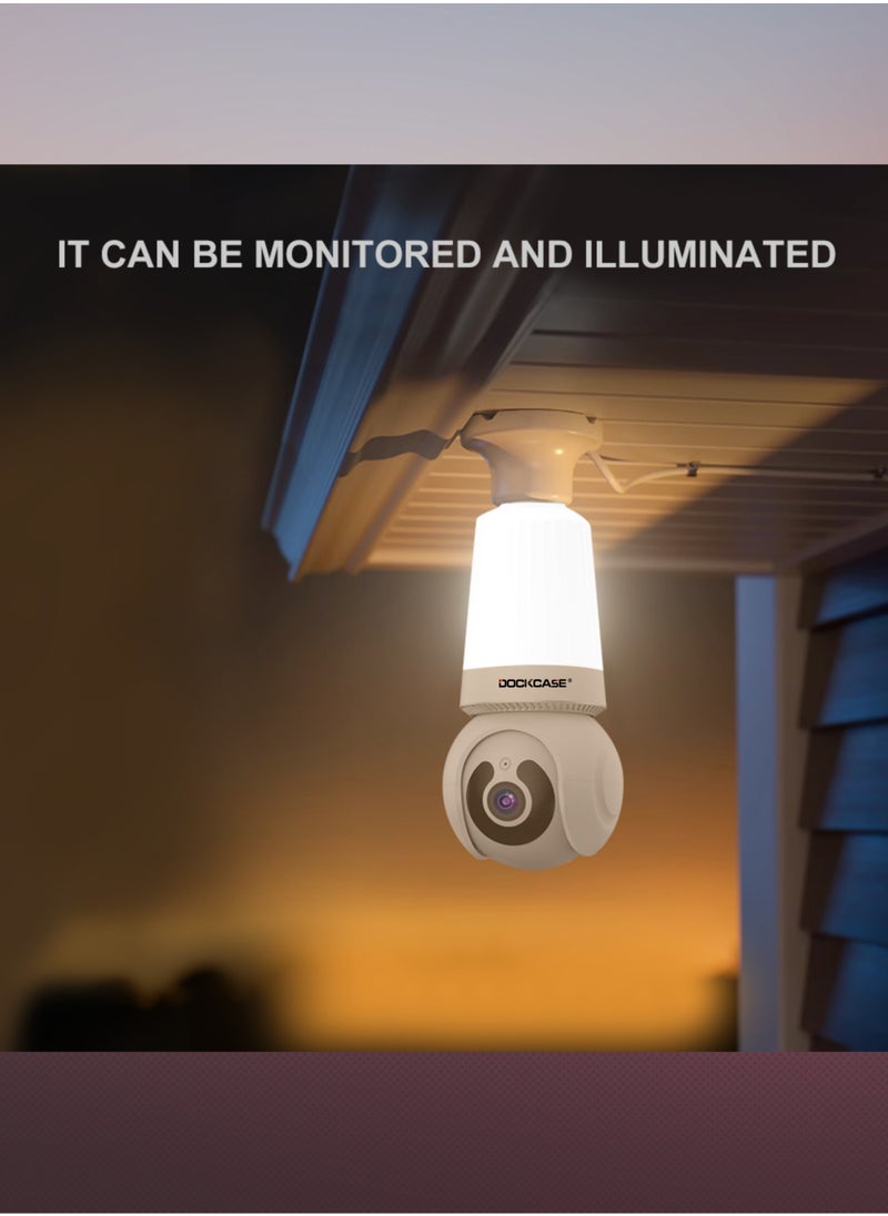 DOCKCASE - Smart 1080P Wireless WIFI Light Bulb Security Camera, 360 Degrees 3.0MP Cam Home Surveillance CCTV Panoramic IP Camera - Image 1