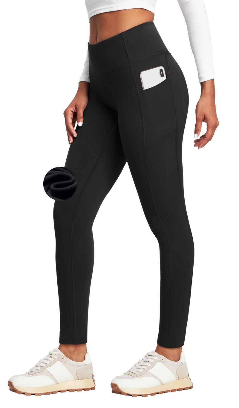 Heathyoga Fleece Lined Leggings with Pockets for Women Thermal Leggings Warm Leggings Women Winter High Waisted Yoga Pants Black - Image 1