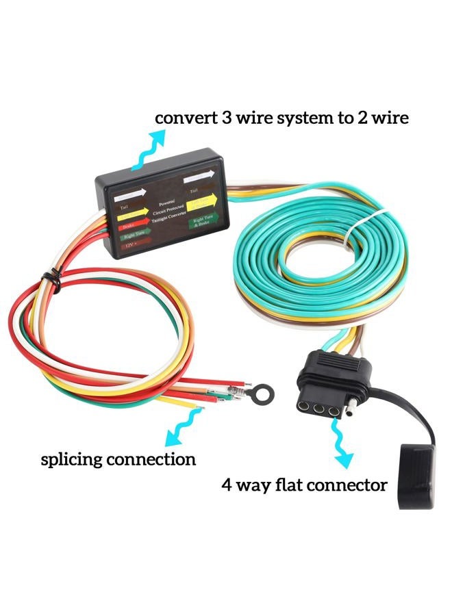 Oyviny LED Compatible Powered 3-to-2-Wire Splice-in Trailer Tail Light Converter with 4 Wire Flat Extension, 6-Wire System to 4-Wire System Trailer Light Converter Pure Copper Wire - Image 3