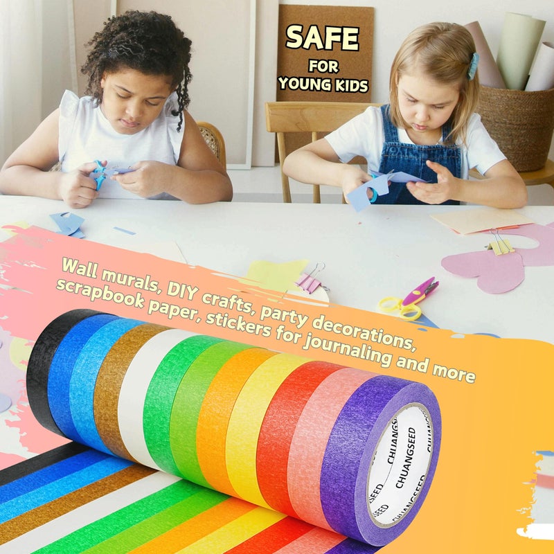 CHUANGSEED 12 Rolls Bulk Colored Masking Tape Set For Kids-Rainbow Colors 1 Inch X 1080Ft (360Yards) Decorative Painters Tape For Diy Labeling  School Classroom Projects  Colorful Paper Decoration Arts Crafts - Image 5
