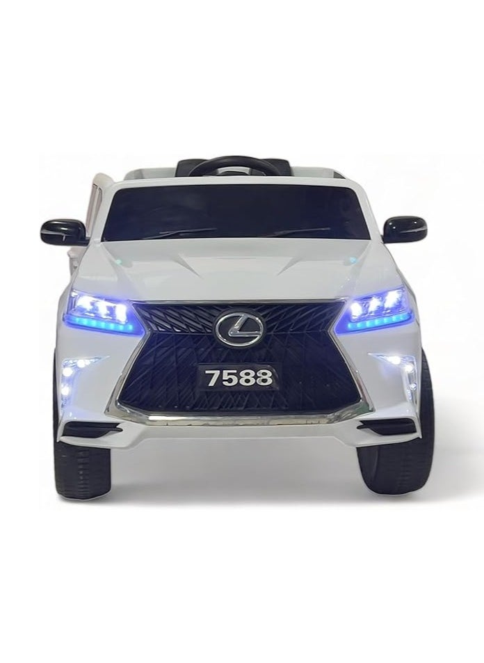 Electric Ride On Car Lexus LX570 With 4 Motors, 12V Battery With Remote Control, Audio and Visula Effects (White).