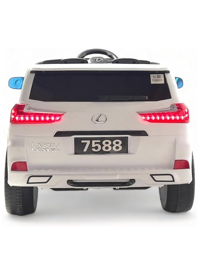 Electric Ride On Car Lexus LX570 With 4 Motors, 12V Battery With Remote Control, Audio and Visula Effects (White).
