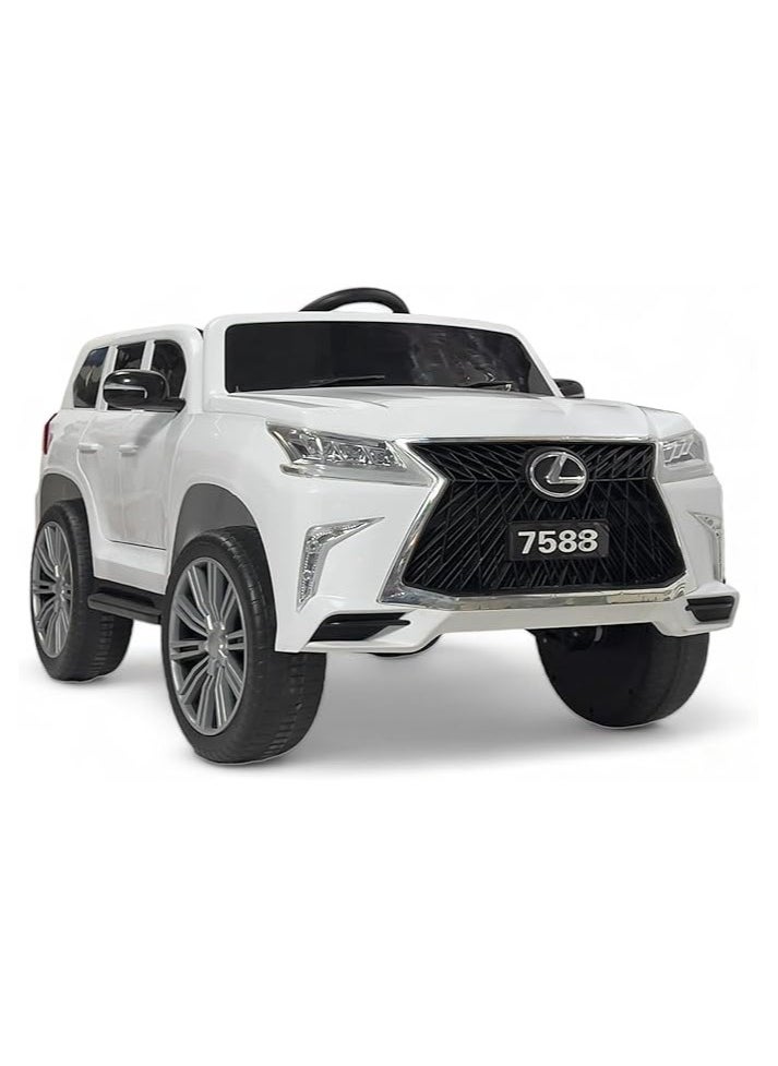 Electric Ride On Car Lexus LX570 With 4 Motors, 12V Battery With Remote Control, Audio and Visula Effects (White).